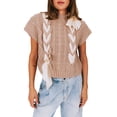 thumbnail image 1 of FOCUSNORM Pull-Over Contrasté pour Femmes Col Rond Manches Courtes Débardeur pour Sortir Mode Urbaine pour Usage Quotidien, 1 of 9