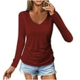 thumbnail image 2 of Babysbule Women's V Neck Long Sleeve Shirt Ruched Casual Tshirt Soft Comfy Fall Winter Tops, 2 of 8