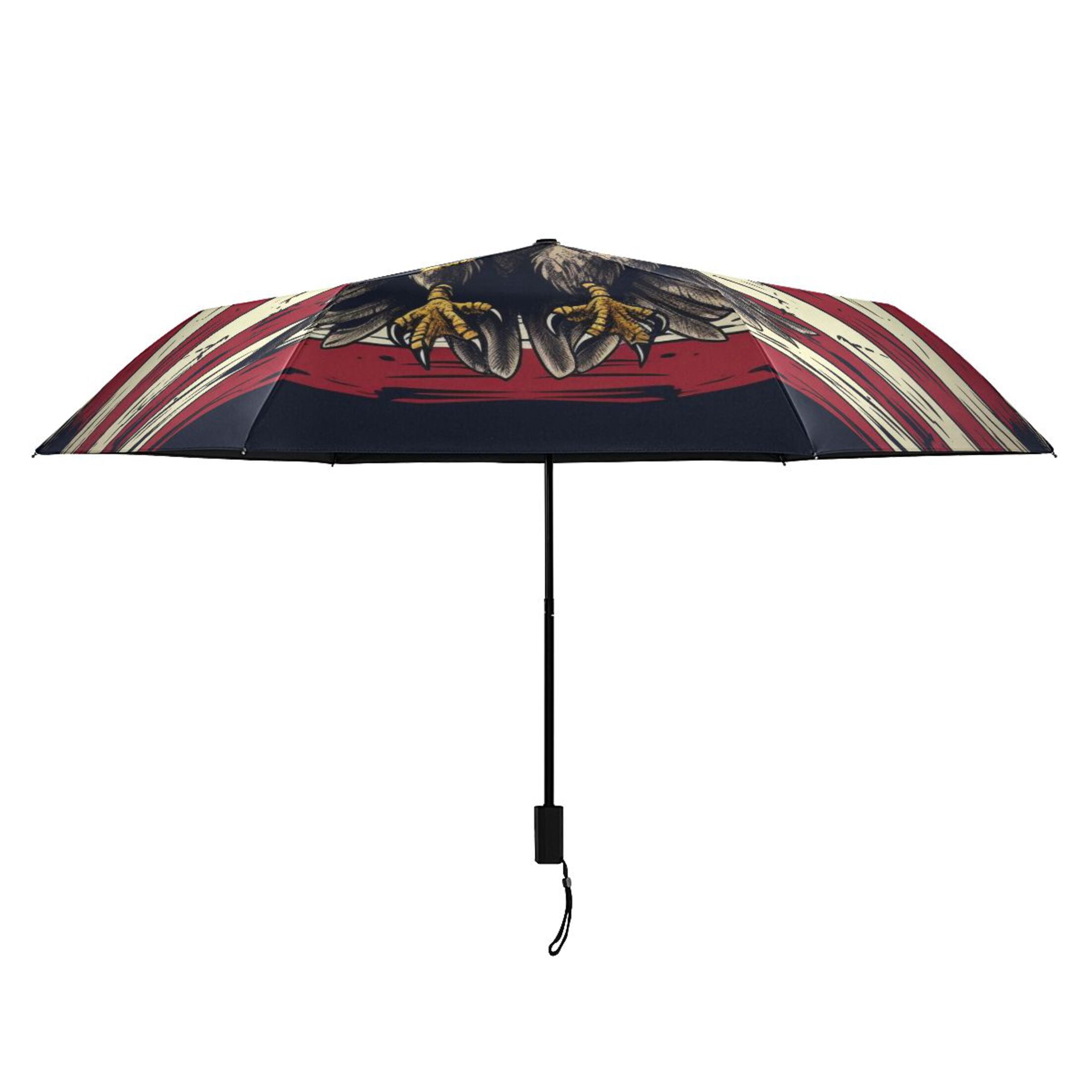 Hand Drawn Eagle and American Flag Compact Sun Umbrella Windproof Travel Umbrellas for Rain Strong Portable UV Protection
