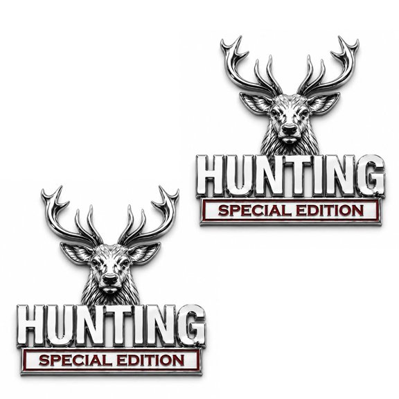 Hunting Special Edition 3D Chrome Metal Car Emblem, SUV Truck Badge, Metal stags heads car emblem for hunters, classic rustic vintage decor and outdoor vehicle accessory