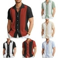 thumbnail image 4 of Men Casual Vintage Bowling Shirt Hawaiian Short Sleeve Button Down Loose Shirt, 4 of 7