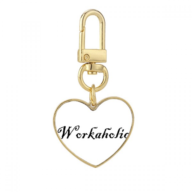 Stylish Word Workaholic Art Deco Fashion Gold Heart Keychain Metal Keyring Holder