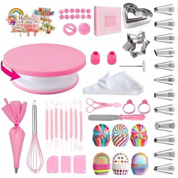 Cake Decorating Supplies Kit Tools 255pcs, Cake Decorating Set with Cake Turntable, 12 Numbered Icing Piping Tips, Cookie Cutters, Icing Smoother & Other Accessories for Cake Decoration (255 PCS)