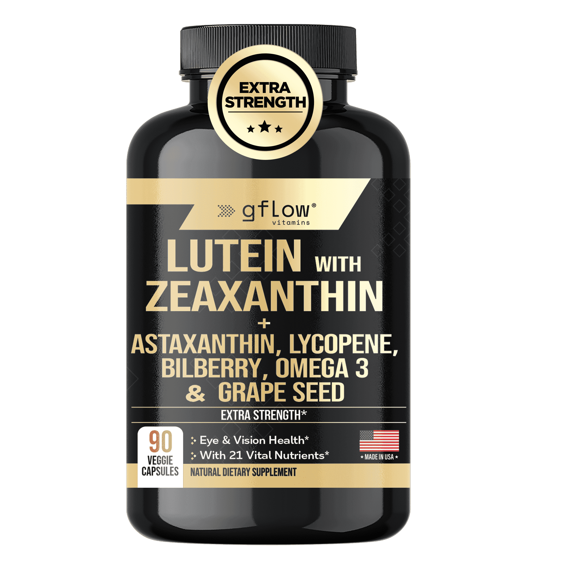 Gflow Vitamins Eye Support Supplements with Lutein, Zeaxanthin, Astaxanthin, Omega 3, Bilberry, Lycopene