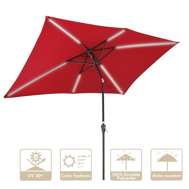 Yescom 10x6.5 Ft Solar Powered Patio Umbrella with Tilt and Crank Market Deck Garden