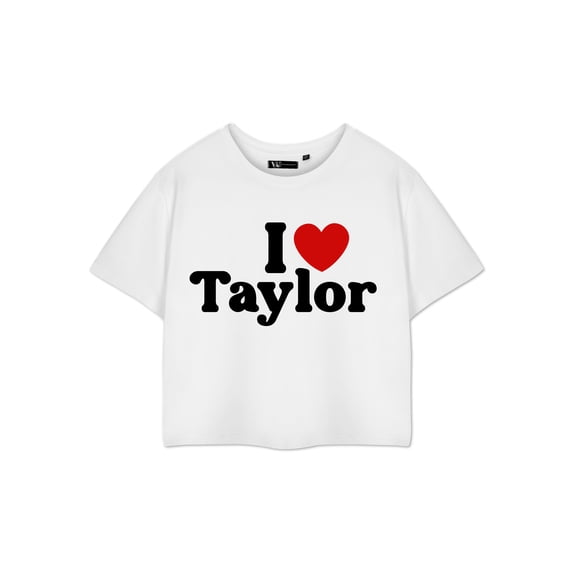 Show Me The Merch I Love Taylor Womens White Cropped Short Sleeved T-Shirt | L | Made by Vanilla Underground
