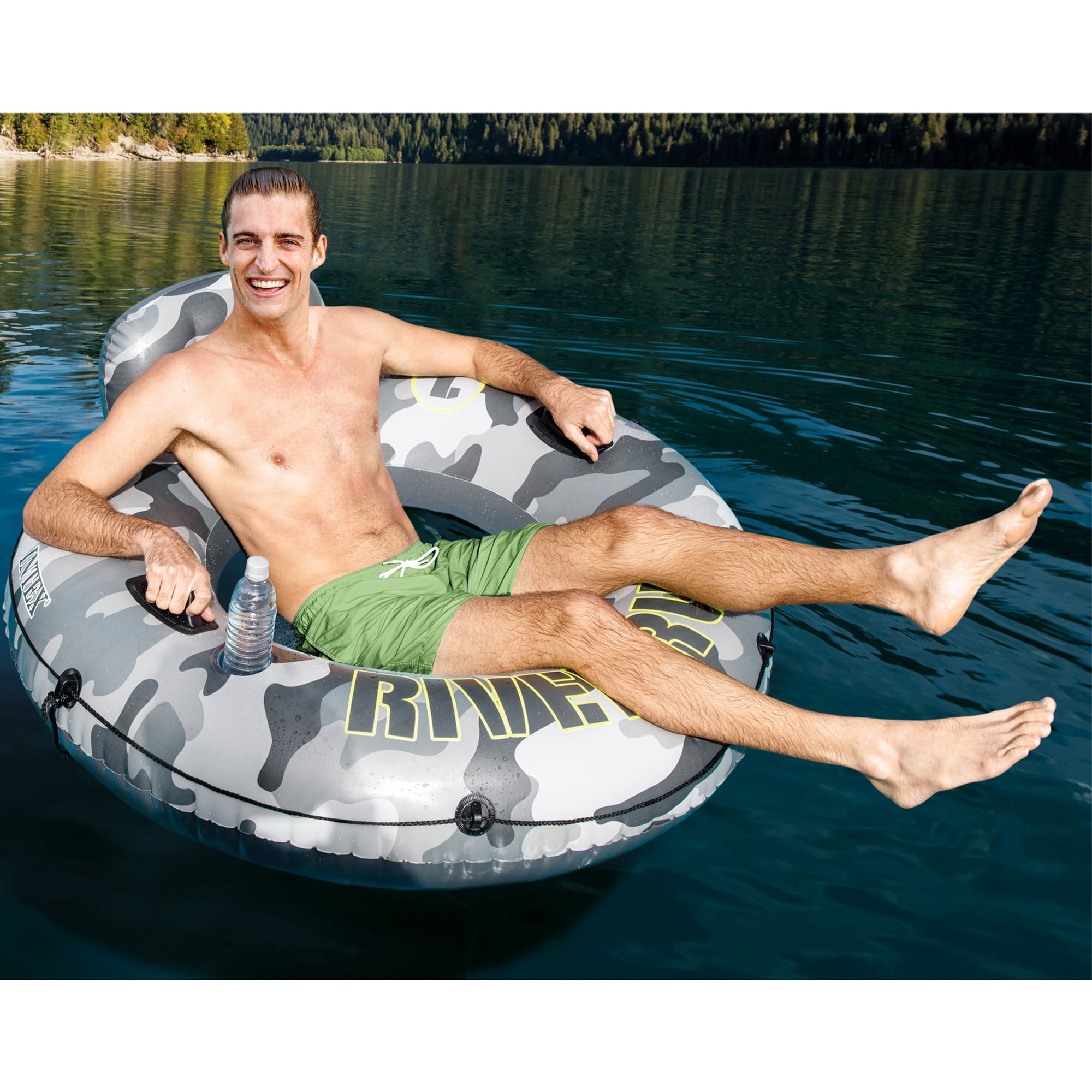 Intex River Run I Camo Inflatable Floating Tube Raft w/Cup Holders (6 Pack)