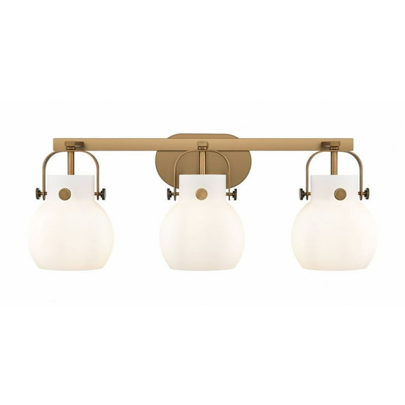 423-3W-BB-G410-6WH-Innovations Lighting-Pilaster II Sphere - 3 Light Bath Vanity-10.13 Inch Tall and 26.5 Inch Wide-Brushed Brass Finish-Matte White