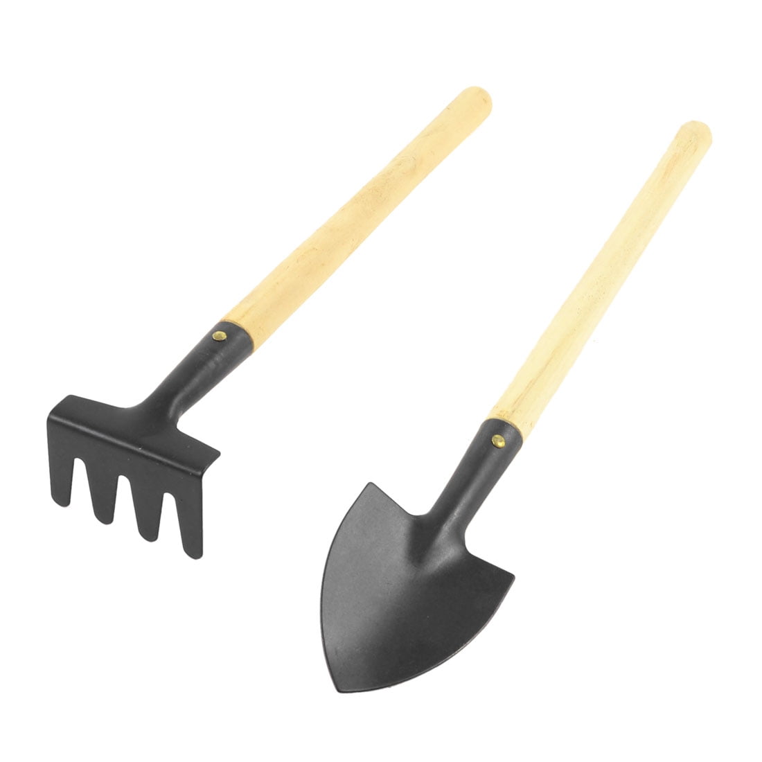 Unique Bargains 2pcs Garden Potted Planting Tools Metal Hand Rake Trowel Shovel Set by