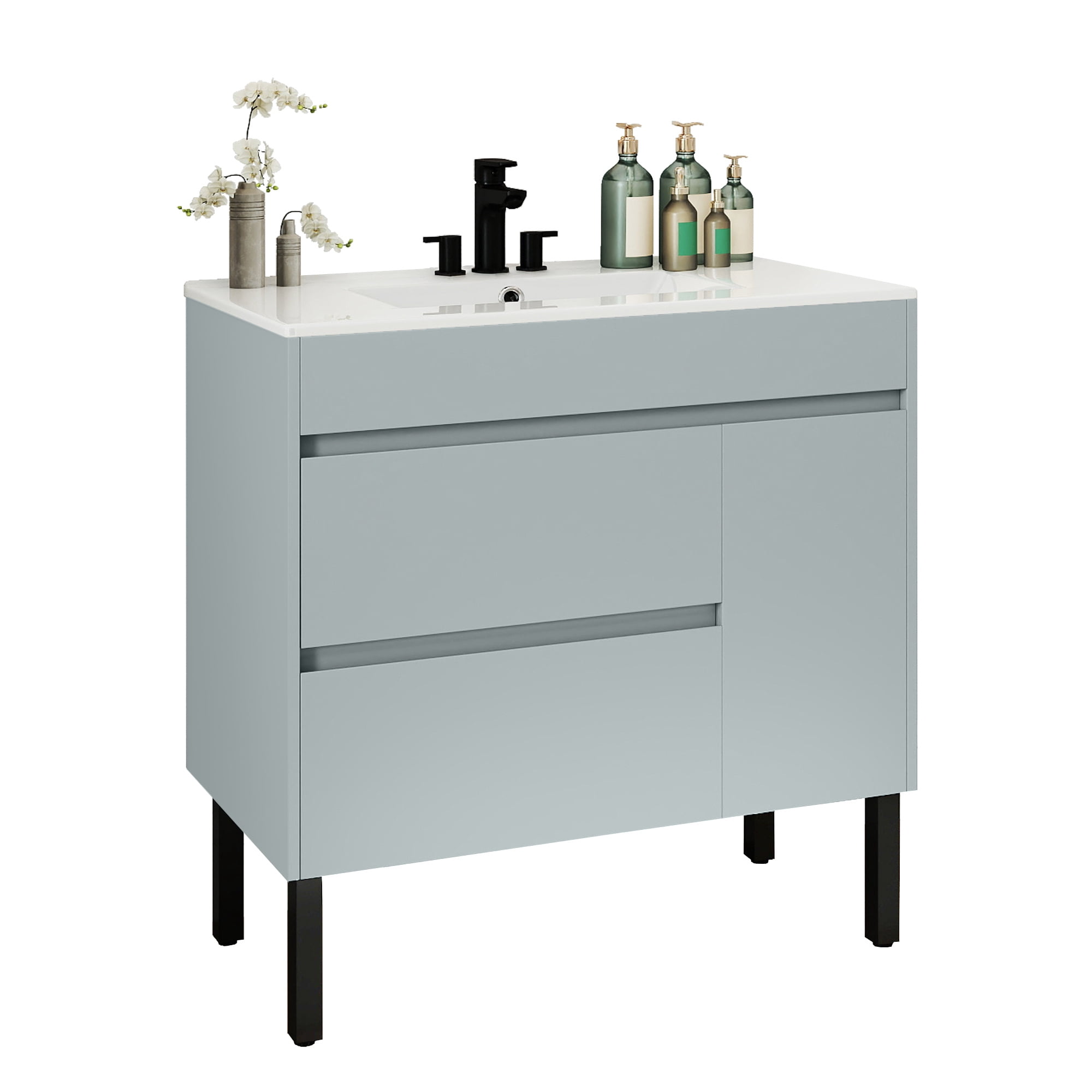 Uforic 36" Modern Free Standing Bathroom Vanity with Undermount Sink, Soft Close Door & Storage Cabinet, Gray