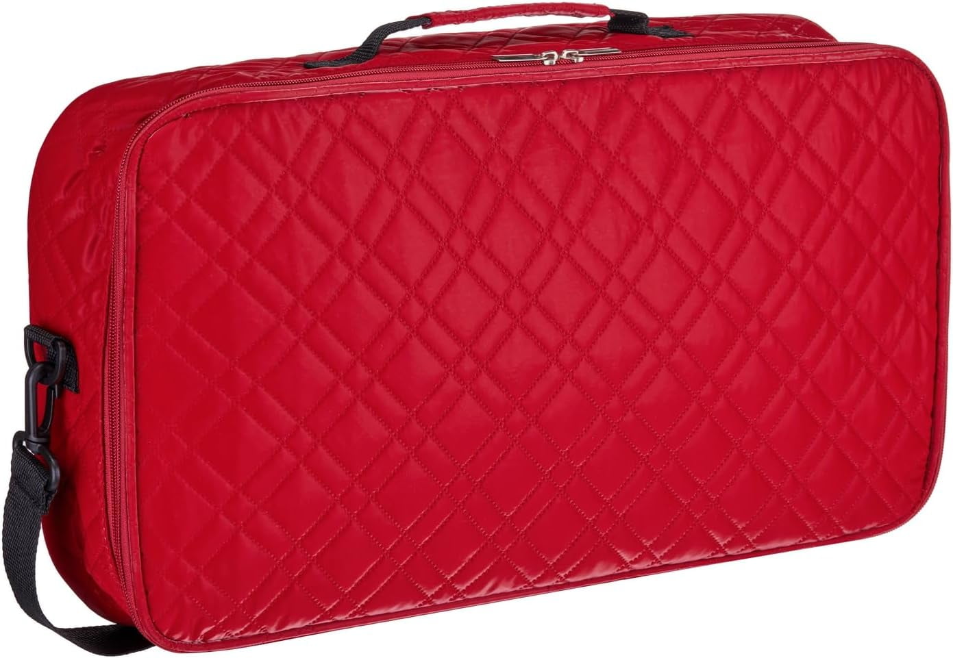 American Mahjong Set “Red - Quilted PU Leather Carrying Bag with Shoulder Strap & Handles, All-in-One Tile Racks with Pushers, 166 Engraved Tiles, Dice, Bettor, Extra Tiles & Instructions