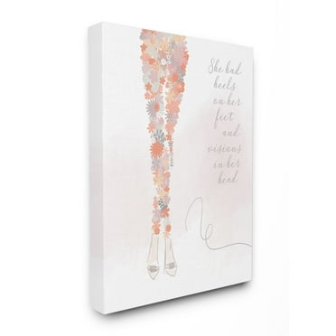 Stupell Industries Heels Inspirational Word Flower Fashion Modern Word Design Canvas Wall Art by Anna Quach