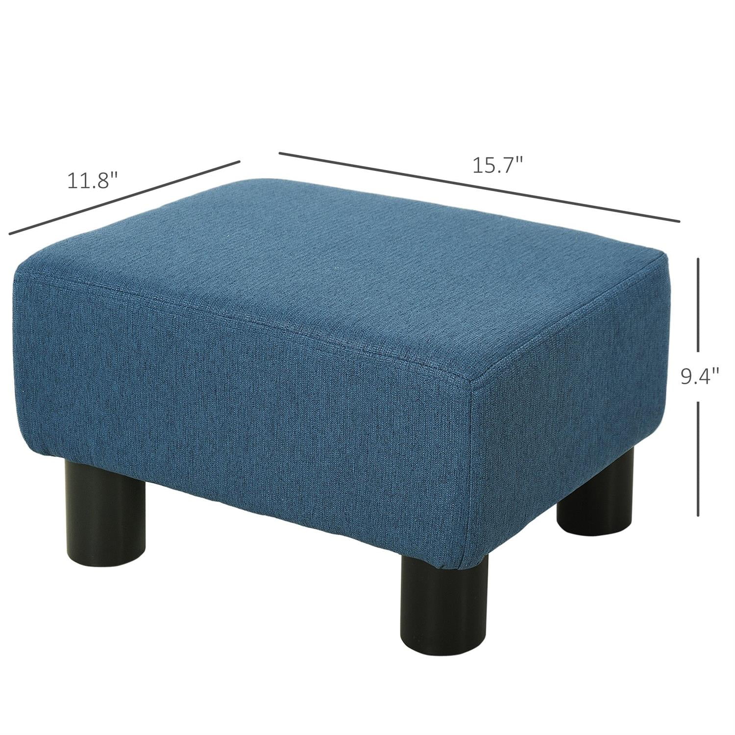 Demi Bonn 15" Compact Ottoman Footrest, Linen Fabric & Plastic Legs Stool, Living Room Cube Footstool, Blue