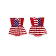thumbnail image 2 of BemeyourBBs Newborn Baby Girl 4th of July Outfit Patriot Independent Day Clothes Summer Romper Dress Stars Stripes Print Ruffle Sleeves Bodysuit Dress Playsuit Baby Girl Fourth of July Outfit, 2 of 9