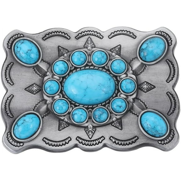 Bohemia Synthetic Turquoise Belt Buckle for Men Vintage Zinc Alloy Belt Buckle Rectangle Antique Silver 62x87x12mm
