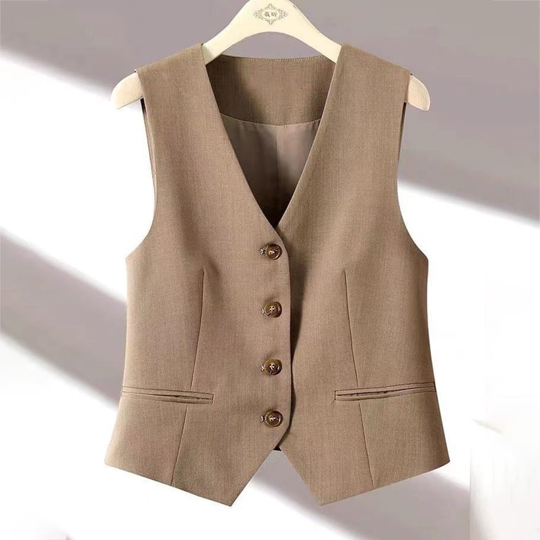 GEWSEY Women's Formal Regular Fitted Business Dress Suits Button Down Vest  Waistcoat (Brown, S) - Walmart.com