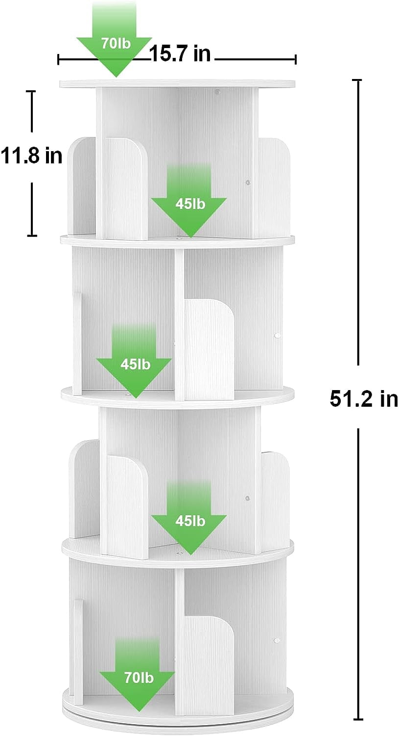 Homieasy Rotating Bookshelf, Small Corner Bookshelf for Small Space, 360 Display 4 Tier Floor Standing Bookcase Storage Rack, Wood Narrow Book Shelf Organizer for Bedroom, Living Room, White