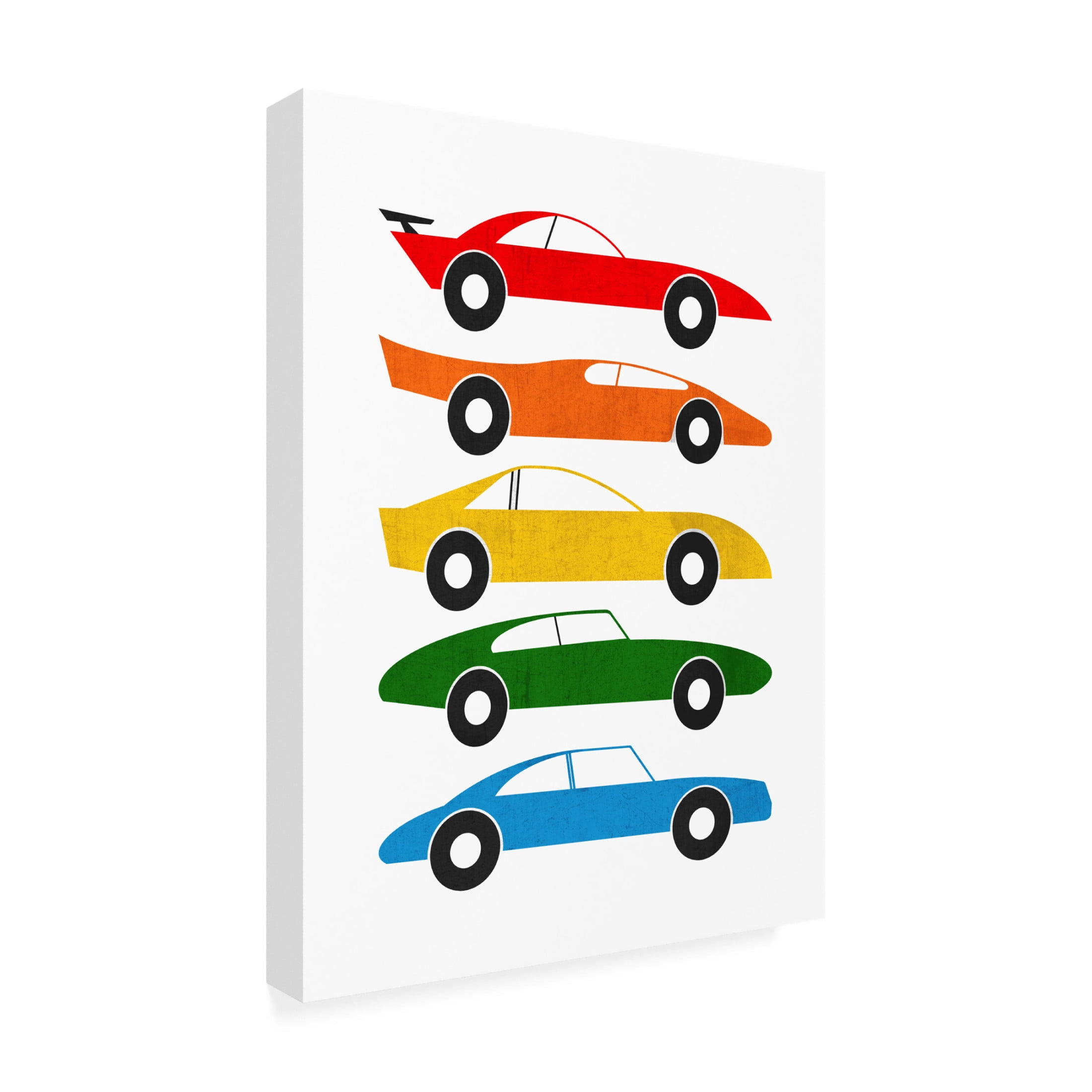 Canvas Wall Art - Tom Quartermaine 'Colorful Mid Century Cars on White' Wall Art for Living Room, Bedroom, or Office Décor by Trademark Fine Art - 35 x 47 Inches