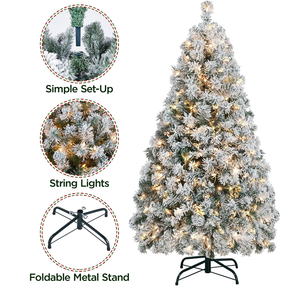 Alden Design 4.5 ft Pre-lit Flocked Christmas Tree with Warm Lights, Frosted White