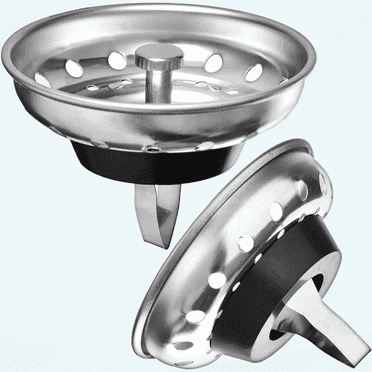 2 Pack - Kitchen Sink Strainer and Stopper Combo Basket Spring Clip Replacement for Standard 3-1/2 inch Drain, Stainless Steel Basket and Rod, Rubber Stopper Bottom