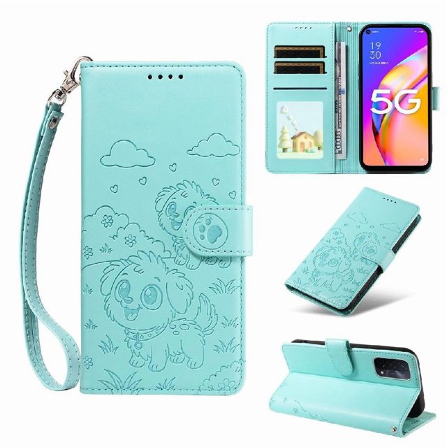 Funda Cartera GANGXUN con Diseño de Perrito en Relieve para OPPO A74 4G , Protección 360° con Ranuras y Correa Desmontable