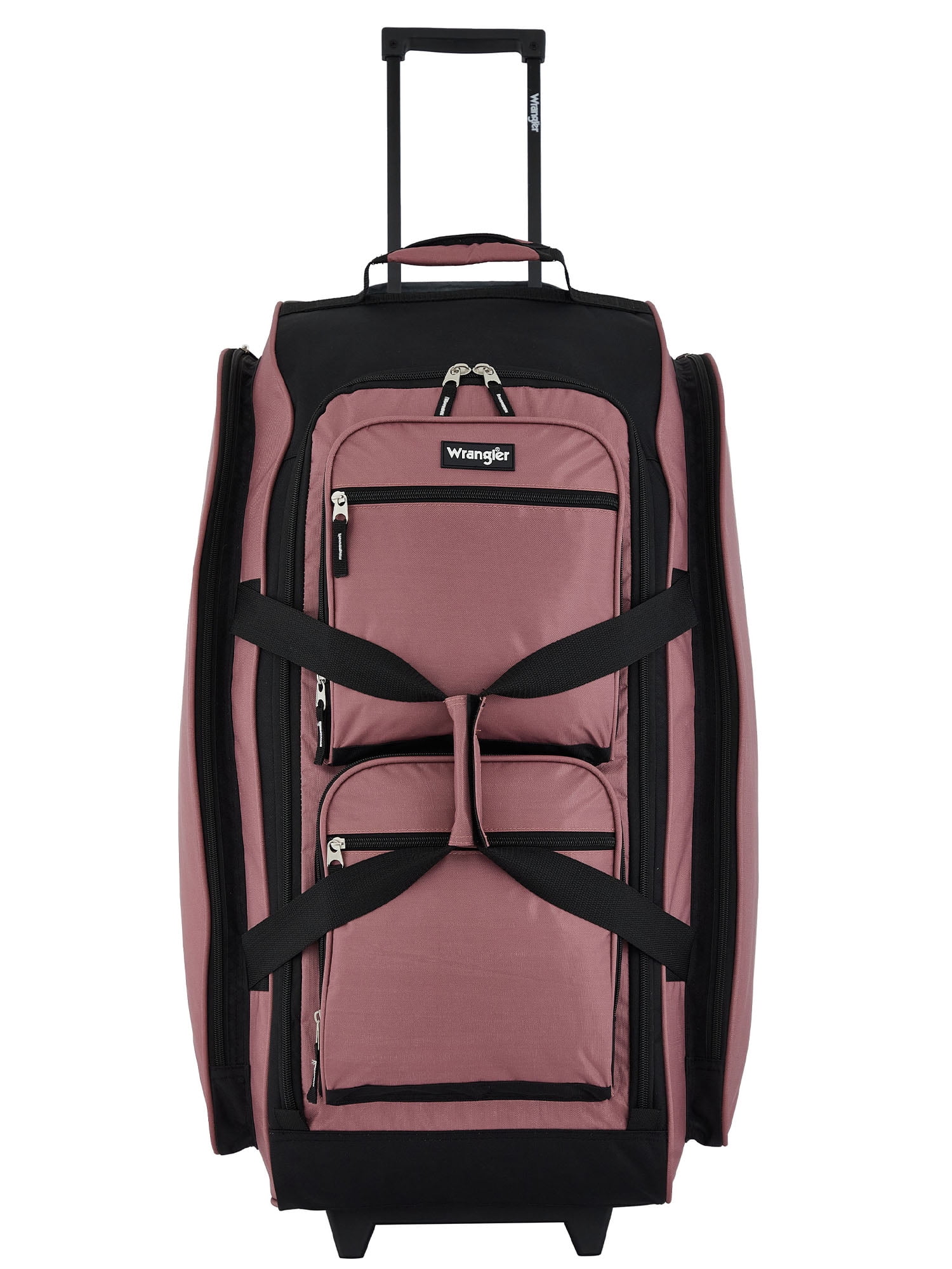 Wrangler 30-inch Large Checked Multi-Pocket Upright Rolling Duffel Bag for Travel, Dusty Rose