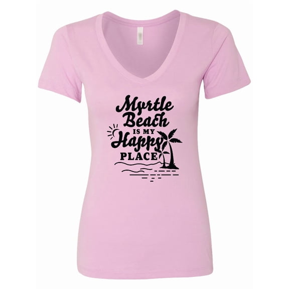 Inktastic Myrtle Beach is My Happy Place with Palm Trees Women's V-Neck T-Shirt