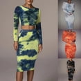 thumbnail image 3 of GENEMA Women Autumn 2 Pieces Outfits Long Sleeve O-Neck Pullover Crop Top High Waist Bodycon Midi Skirt Set Gradient Tie-Dye Print Party Clubwear, 3 of 19