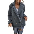 thumbnail image 1 of Gibobby Chamarras para mujer, Abrigo de peluche para mujer, estilo vintage, color contrastante, chaqueta Sherpa con bolsillo con cremallera para mujer(Gris,M), 1 of 5