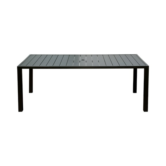 LiviNest Outdoor Dining Table for 8 Person: Square Slatted Metal Patio Table with Umbrella Hole & All-Weather Durability - Spacious Backyard Garden Deck Furniture for Family Gatherings & Entertaining