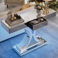 thumbnail image 4 of ARICOEASY LED Mirrored Console Table with Rectangular Decorative Wall Mirror, 46.4" Silver Entryway Sofa Table with 35" Crushed Diamond Wall Mirror Set for Living Room, Set of 2, 4 of 8