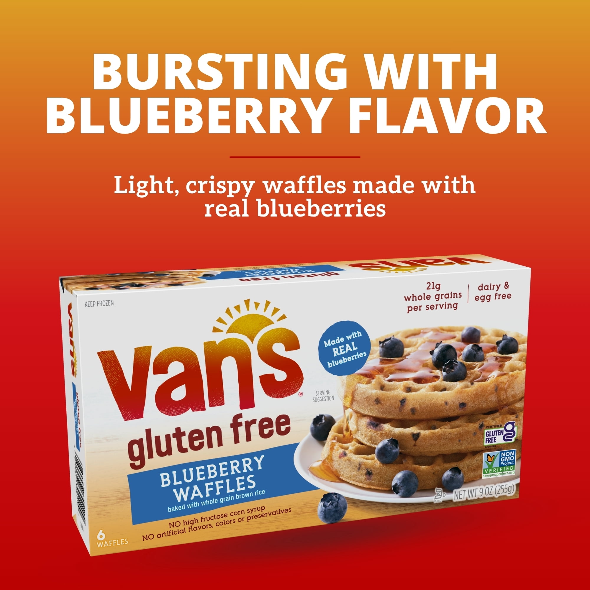 Van's Non-GMO, Gluten Free Blueberry Waffles, 6 waffles (9oz)