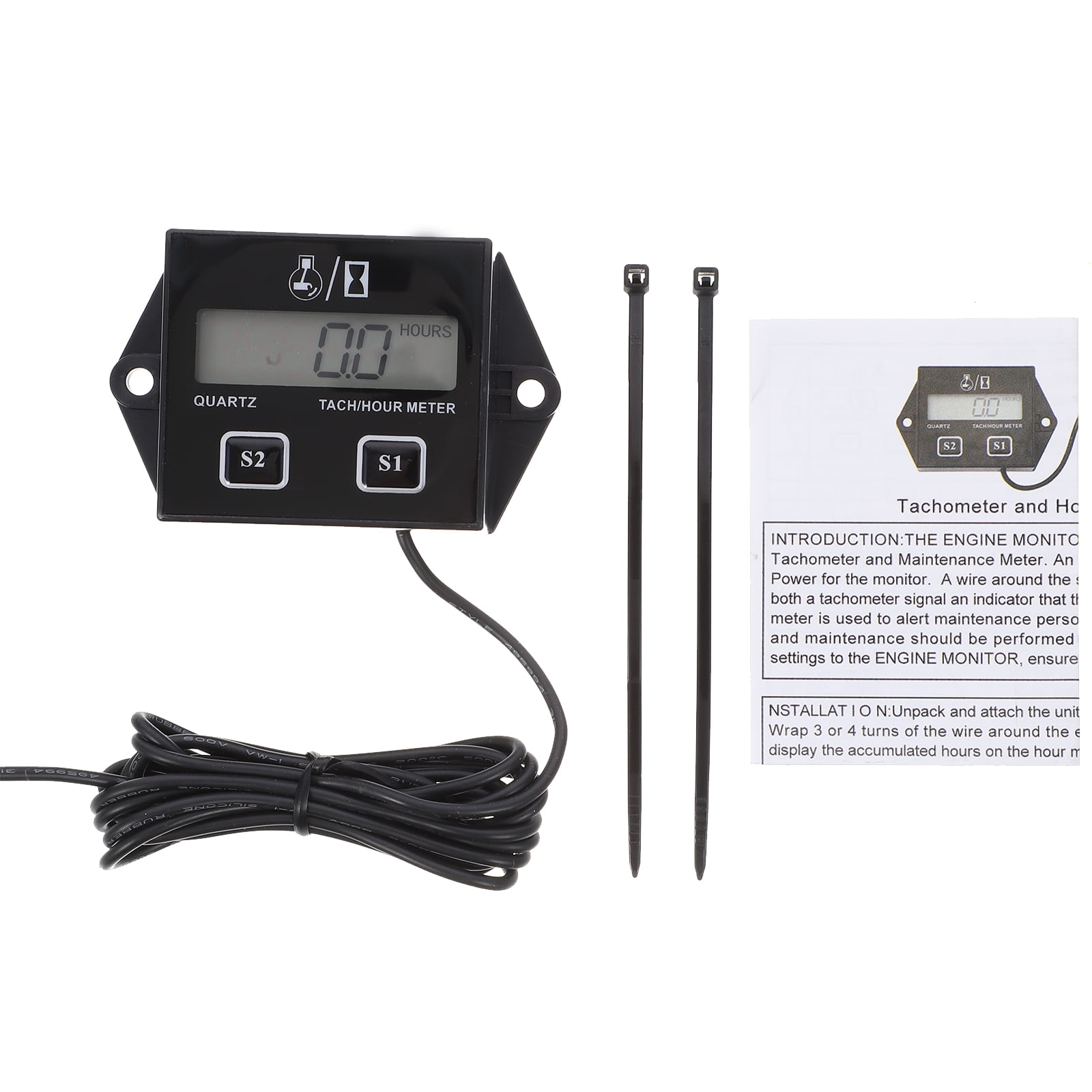 Rosarivae 1Pc Portable LCD Display Spark Plugs Engine Digital Tach Hour