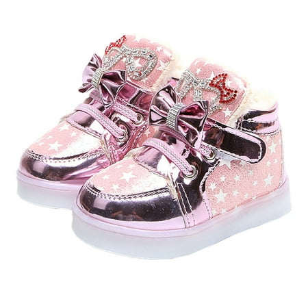

Child LED Sports Shoes Girl Rhinestone Glowing Light SHoes Adorable LED Light Shoes (Pink Size 23)