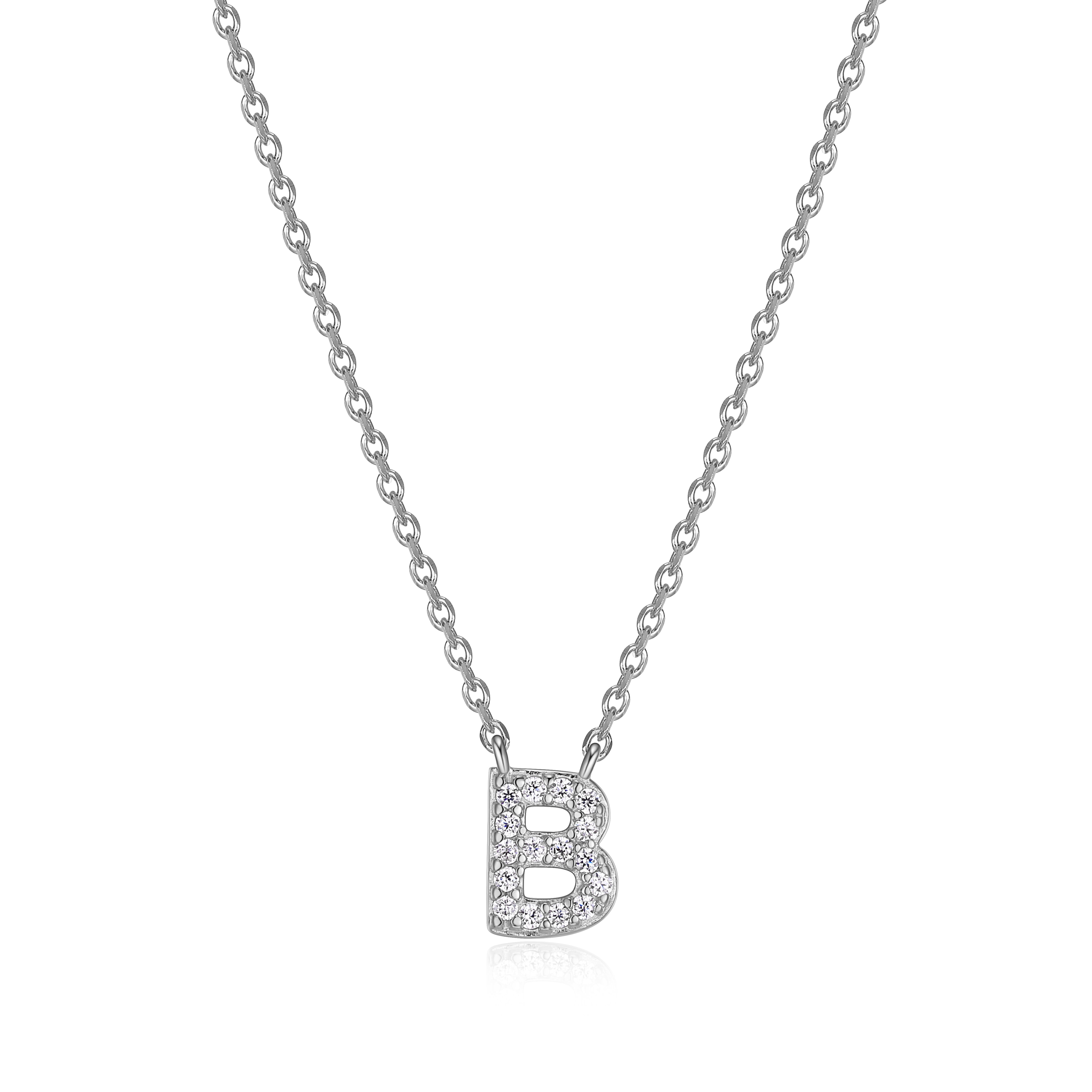 Forever Facets Women's Initial Letter "B" CZ Necklace in Sterling Silver, 18 inch
