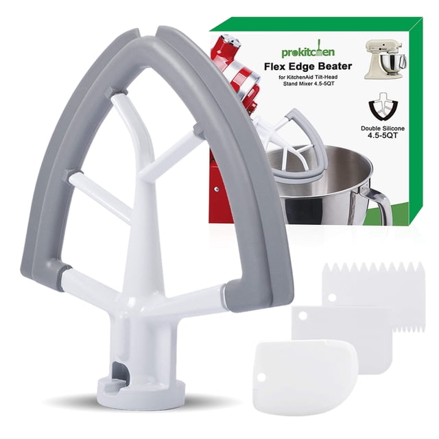 Prokitchen Flex Edge Beater Fit for Kitchenaid Mixer, 4.5-5 Quart Tilt-Head Flat Beater Fit for Kitchen Aid Accessories and Attachments with Silicone Edges Flex 4 Soft Plastic Scraper