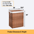 thumbnail image 3 of Laundry Hamper With Lid PE Rattan Powder Coating Frame Clothes Hampers with 01 Removable Bags, 100L, Gray Color, 3 of 22