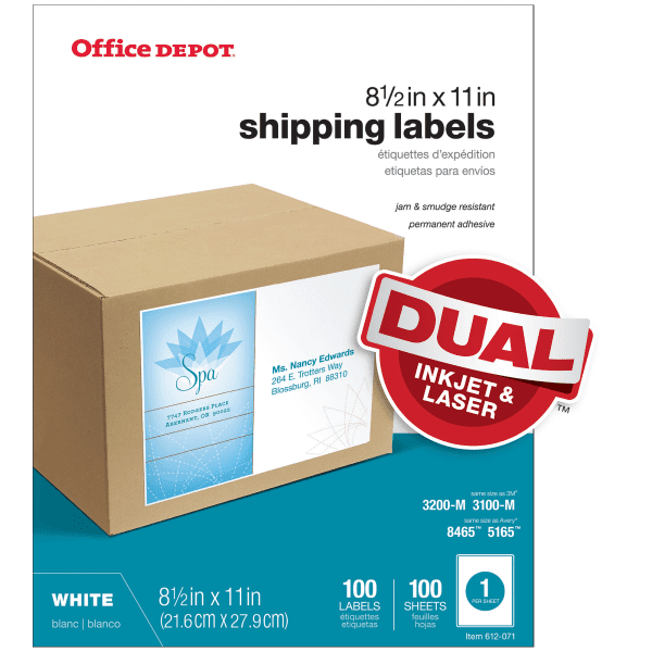 Office Depot® Brand White Inkjet/Laser Permanent FullSheet Labels, 505
