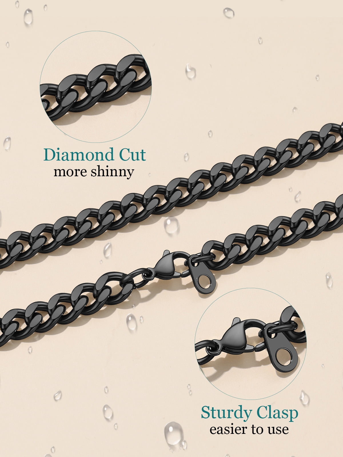 FaithHeart Cuban Link Chain Necklace for Men Stainless Steel Black Jewelry Gift with Card To My Son Birthday Christmas Graduation 7mm 20"