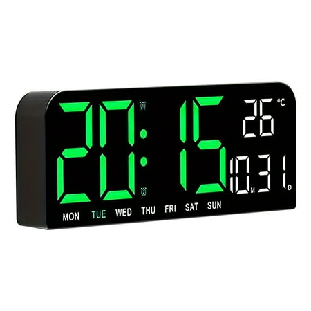 PEPWELL Dual-Use Wall/Desktop Digital Clock 10-Inch - Dual Alarm, Time/Temperature/Date Display, 4-Level Brightness, Auto Night Mode, Gift for Middle-Aged & Elderly/Home Decoration