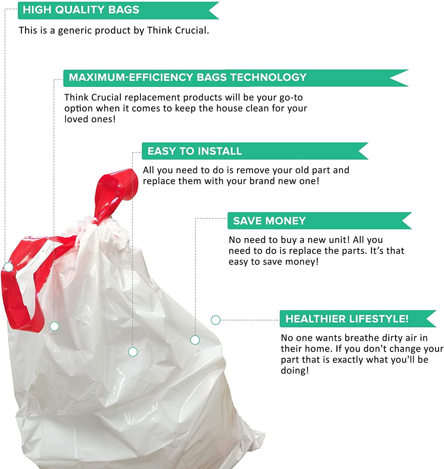 20pk Replacement Durable Garbage Bags, Fits Simplehuman¨ Ôsize ''B''Ô, 6L /  1.6 Gallon