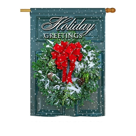 Wreath Decorative Flag - Holiday Greeting Wreath Winter - Seasonal Impressions Decorative Vertical House Flag - Printed in USA