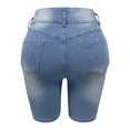 thumbnail image 7 of Clearance! Lisingtool Women's Ripped Mid Denim Shorts Hem Stretch Jean Shorts Blue on Clearance, 7 of 7