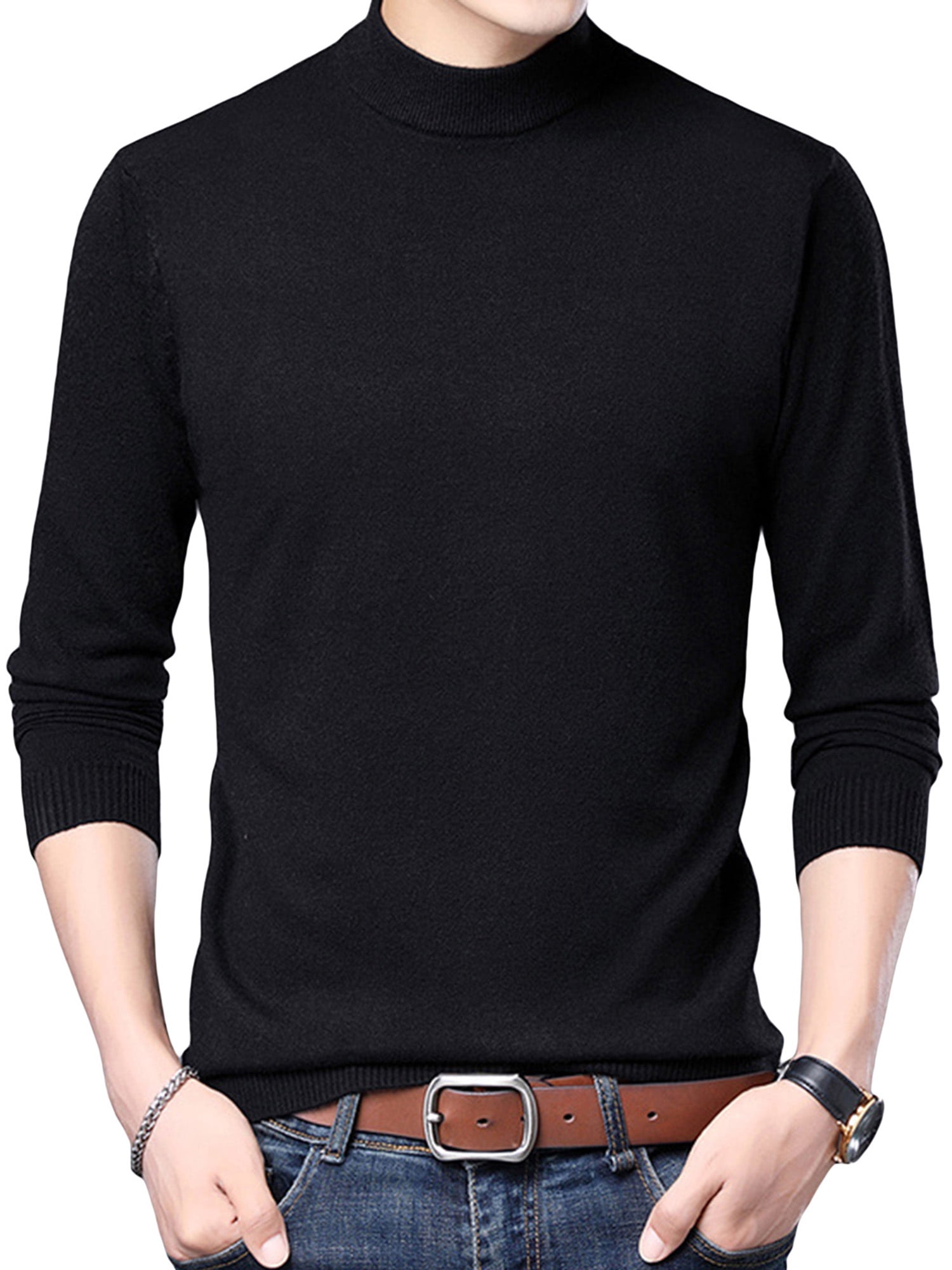 Mens Solid Autumn Winter Tops Slim Fit Long Sleeve Sweater 