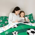 thumbnail image 4 of Feelyou Cartoon Football Soccer Bedding Comforter Set 7 Pieces, Stars Print Full Bedding Set, Green Stripe Abstract Reversible Fitted Sheet Flat Sheet, Luxury Bedroom Decor, 4 of 7