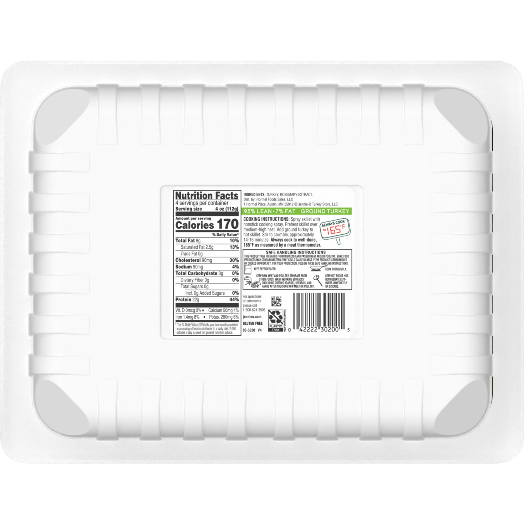 JENNIE-O Fresh Lean Ground Turkey, Fresh Meat, 93% Lean/7% Fat, *All Natural, 16 oz Plastic Tray
