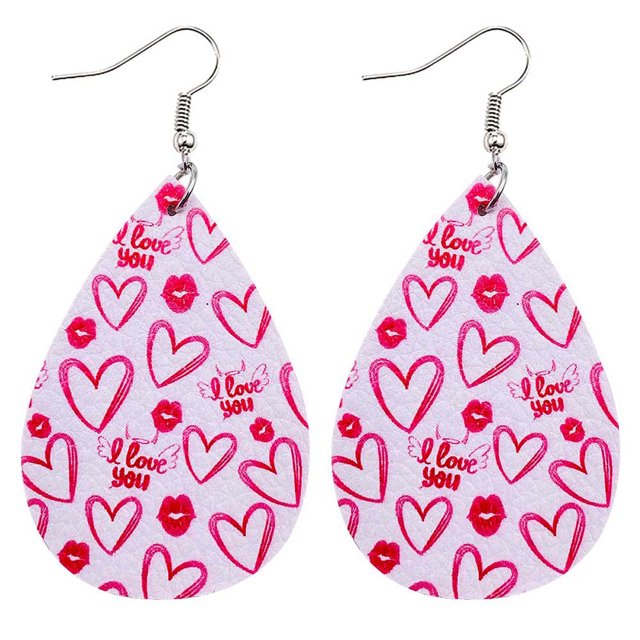 PVCS Boucles d'Oreilles de la Saint-Valentin Cœur Amour Lèvres Rouges Boucles d'Oreilles Imprimées Double Face