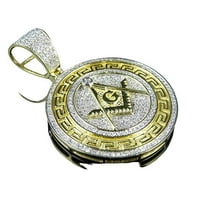 0.85 Ct Round Cut Diamond Iced Out Masonic Medallion Mens Pendant 14K Yellow Gold Plated Mens Hip Hop Masonic Decker Medallion Pendant 925 Sterling Silver Handmade Jewelry Pendant Gift For Him