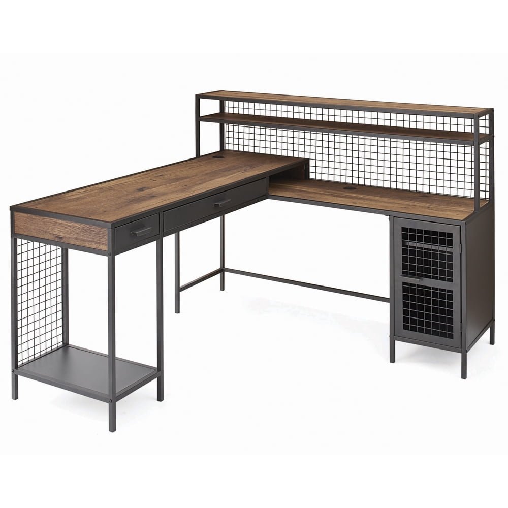 Better Homes & Gardens Lindon Place LShaped Desk with Cage, Vintage