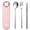 Pink, variant on 4 Pcs Cute Cartoon Travel Utensils Set, Food Grade 18/8 Stainless Steel Reusable Silverware Kit with Cartoon Storage Case, Dishwasher Safe Fork Spoon Chopsticks for School Camping Picnic